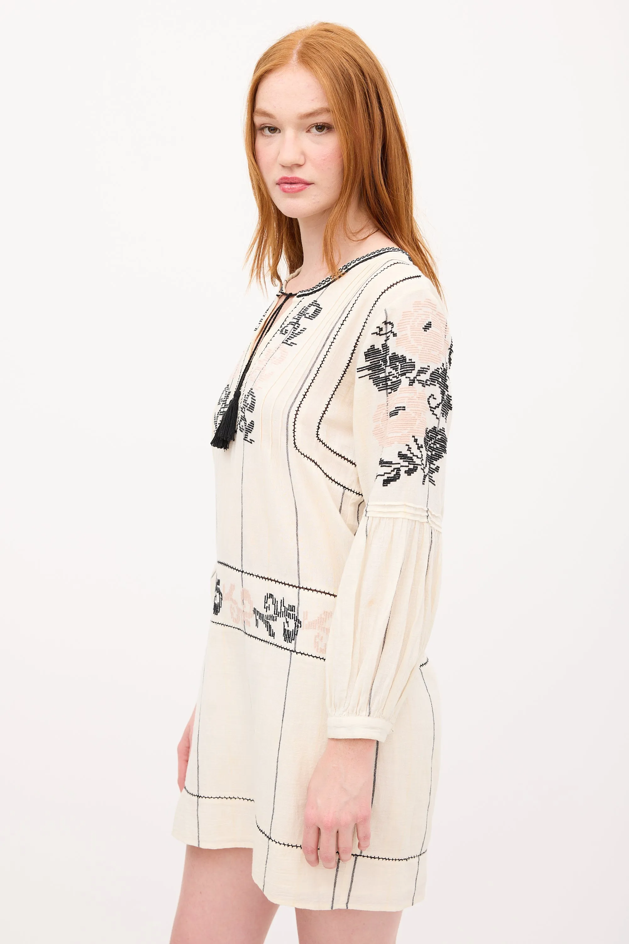 Cream & Multi Embroidered Tunic Dress