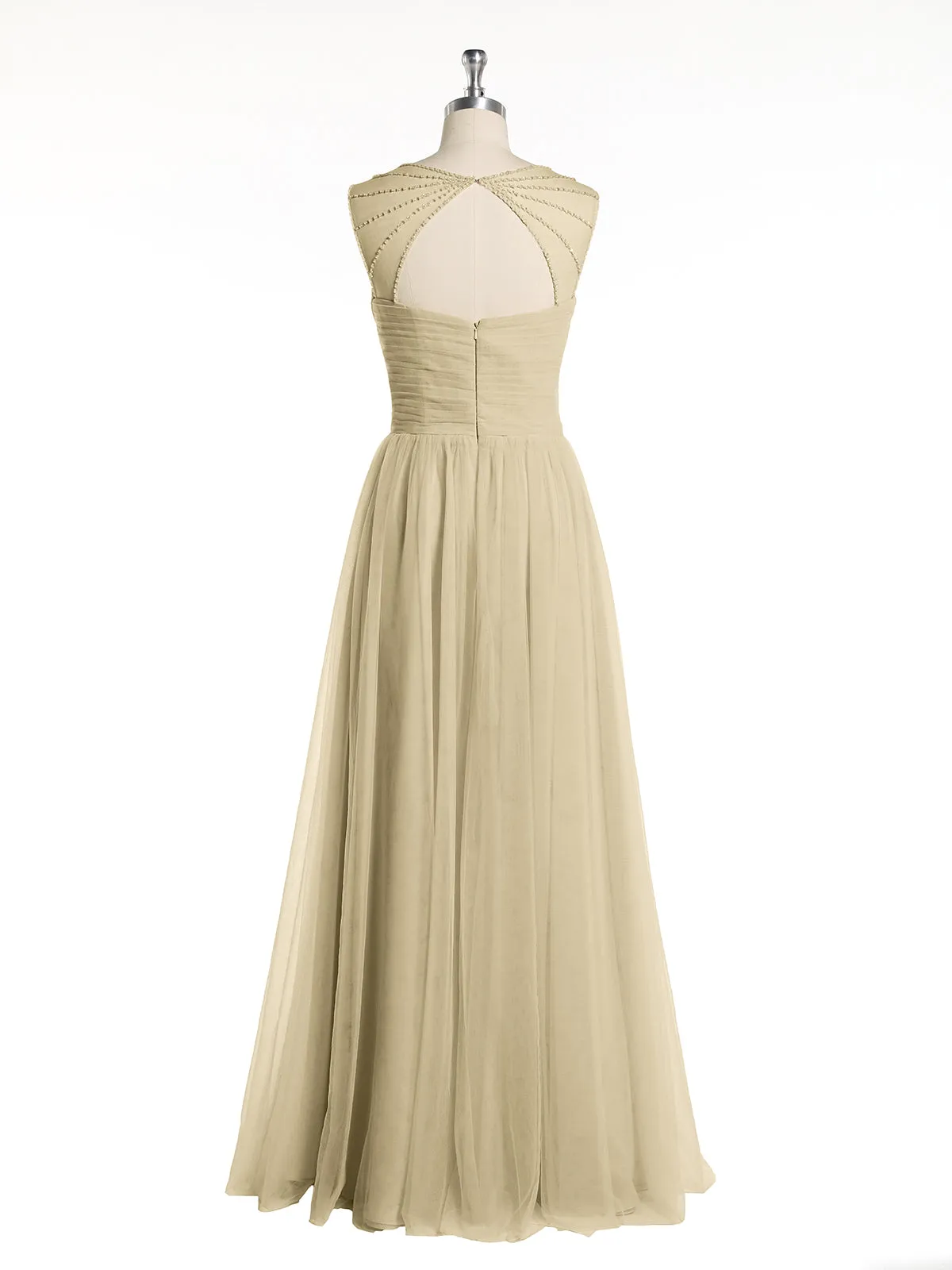 Cross-Pleated Tulle Long Dresses with Beaded Straps Champagne Plus Size