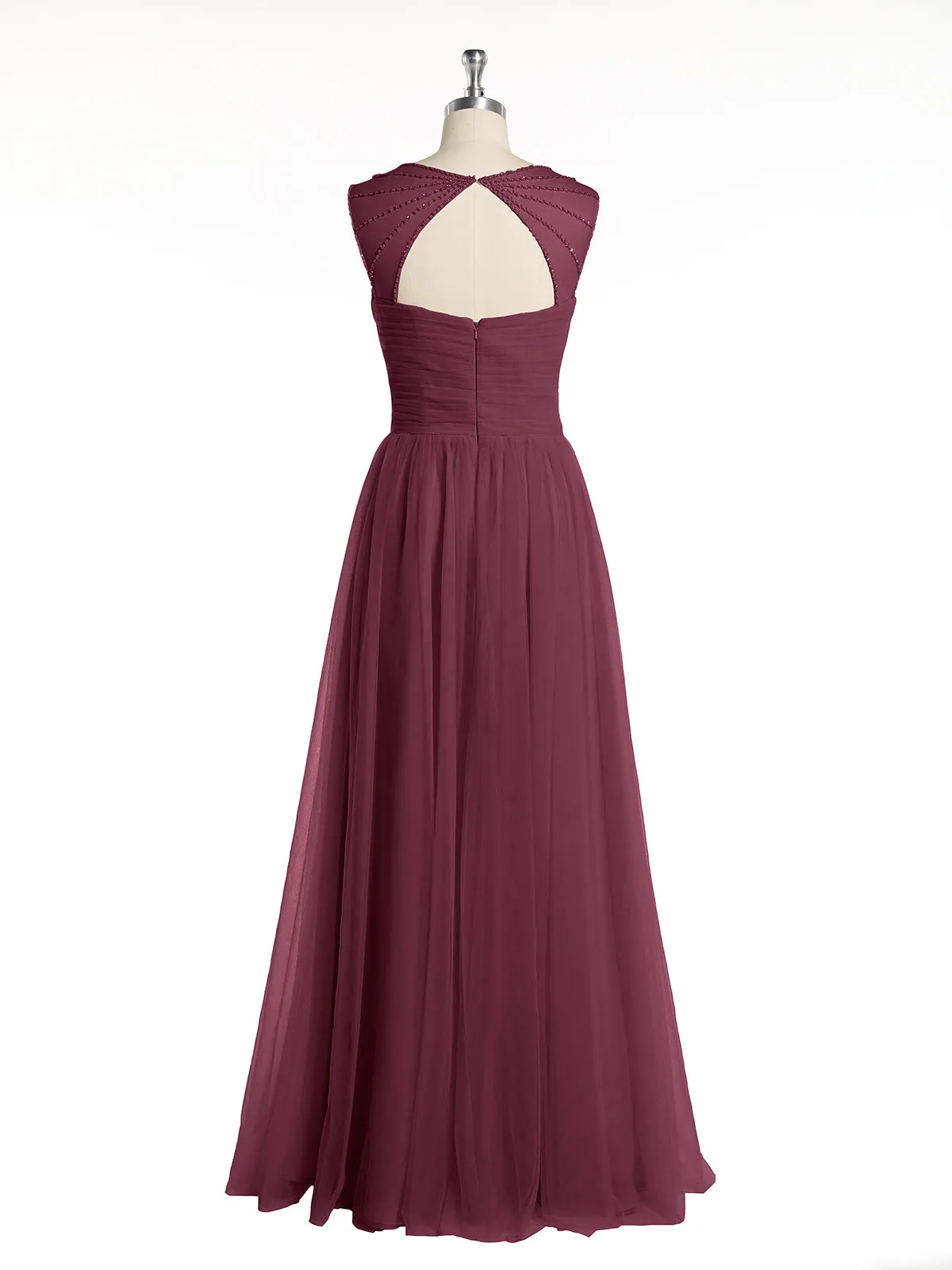 Cross-Pleated Tulle Long Dresses with Beaded Straps Mulberry Plus Size