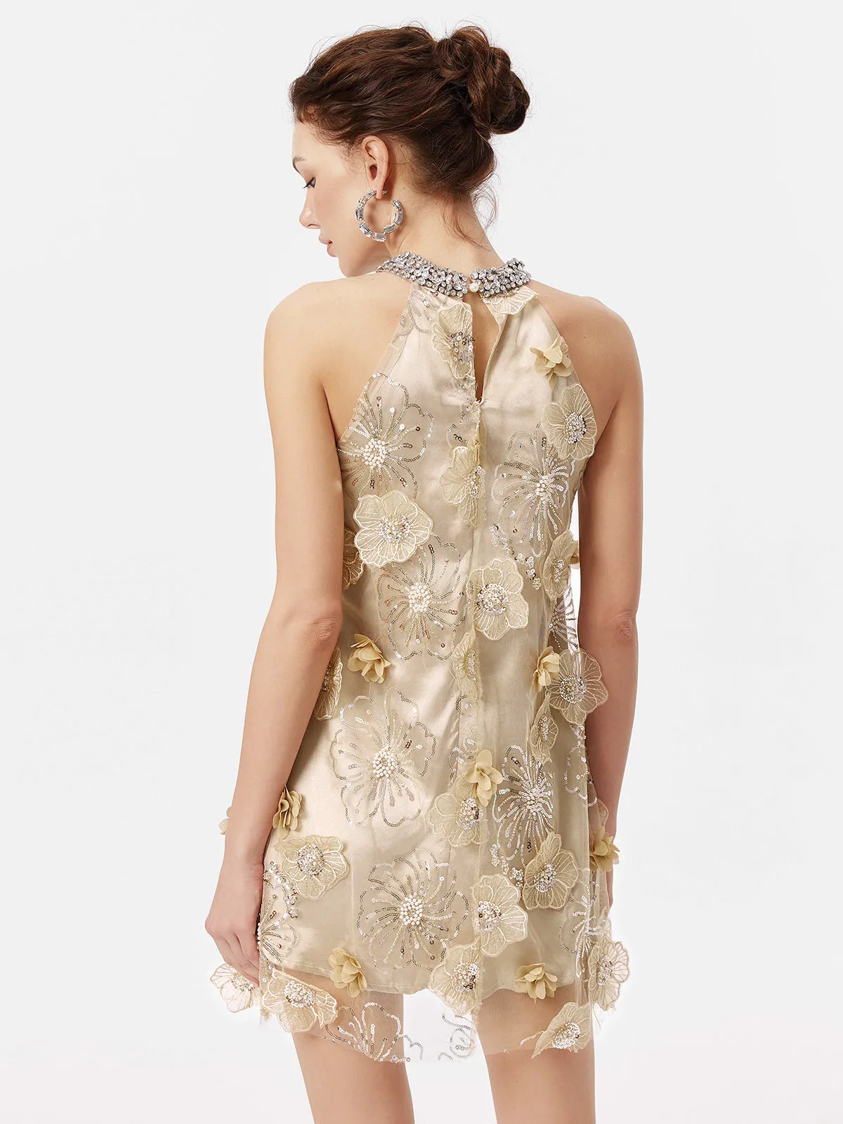 Diamond Embossed Floral Embroidered Dress