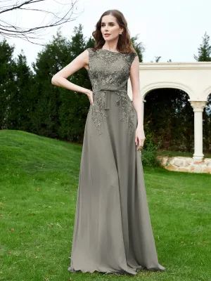 Elegant Illusion Lace Appliqued Dress With Buttons Steel Grey Plus Size