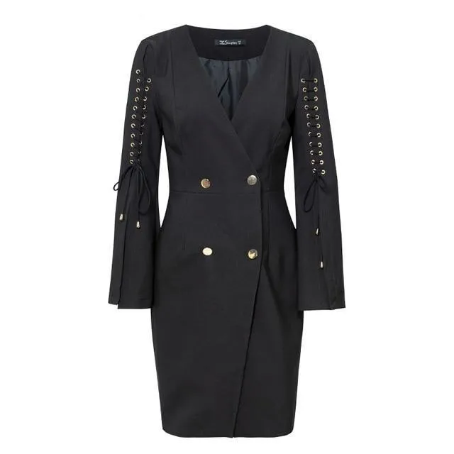 Elegant Lace Up Split Blazer Double Breasted Dress