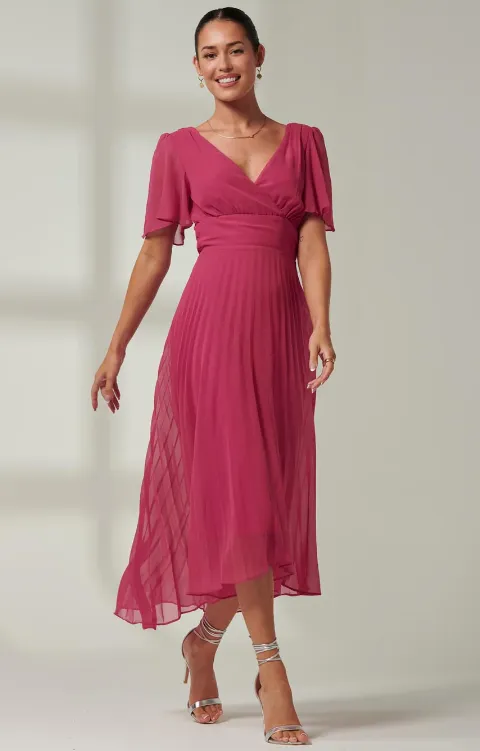 Elene Fuchsia Pleated Chiffon Maxi Dress