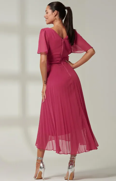 Elene Fuchsia Pleated Chiffon Maxi Dress