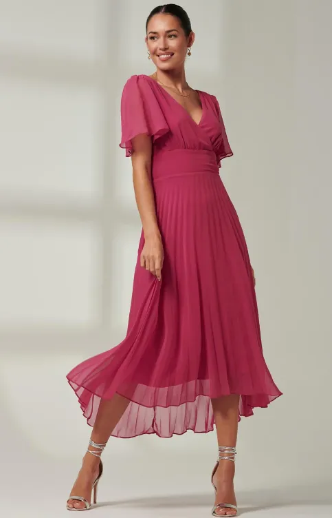 Elene Fuchsia Pleated Chiffon Maxi Dress