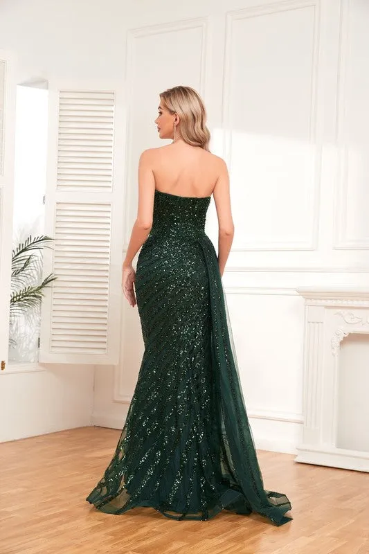 Emerald Luxurious Sequined Long Evening Dress