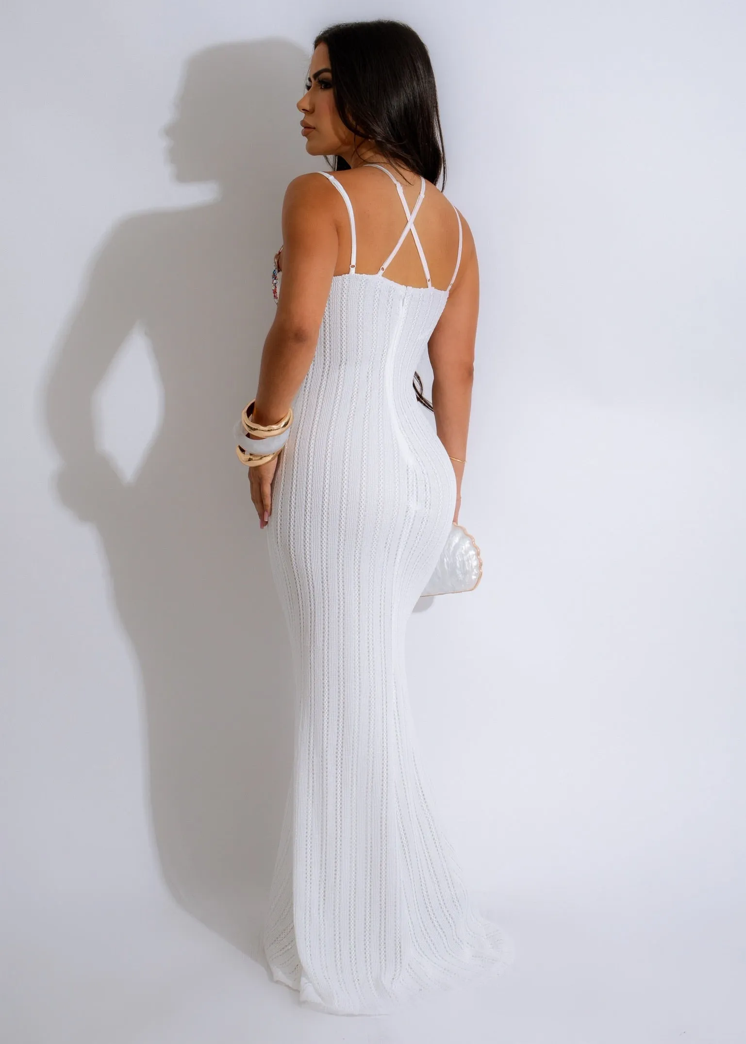 Ethereal Garden Rhinestones Maxi Dress White