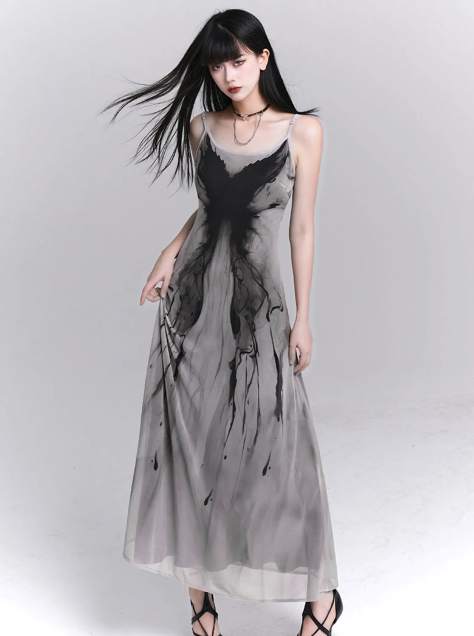 Ethereal Ink Splash Maxi Dress