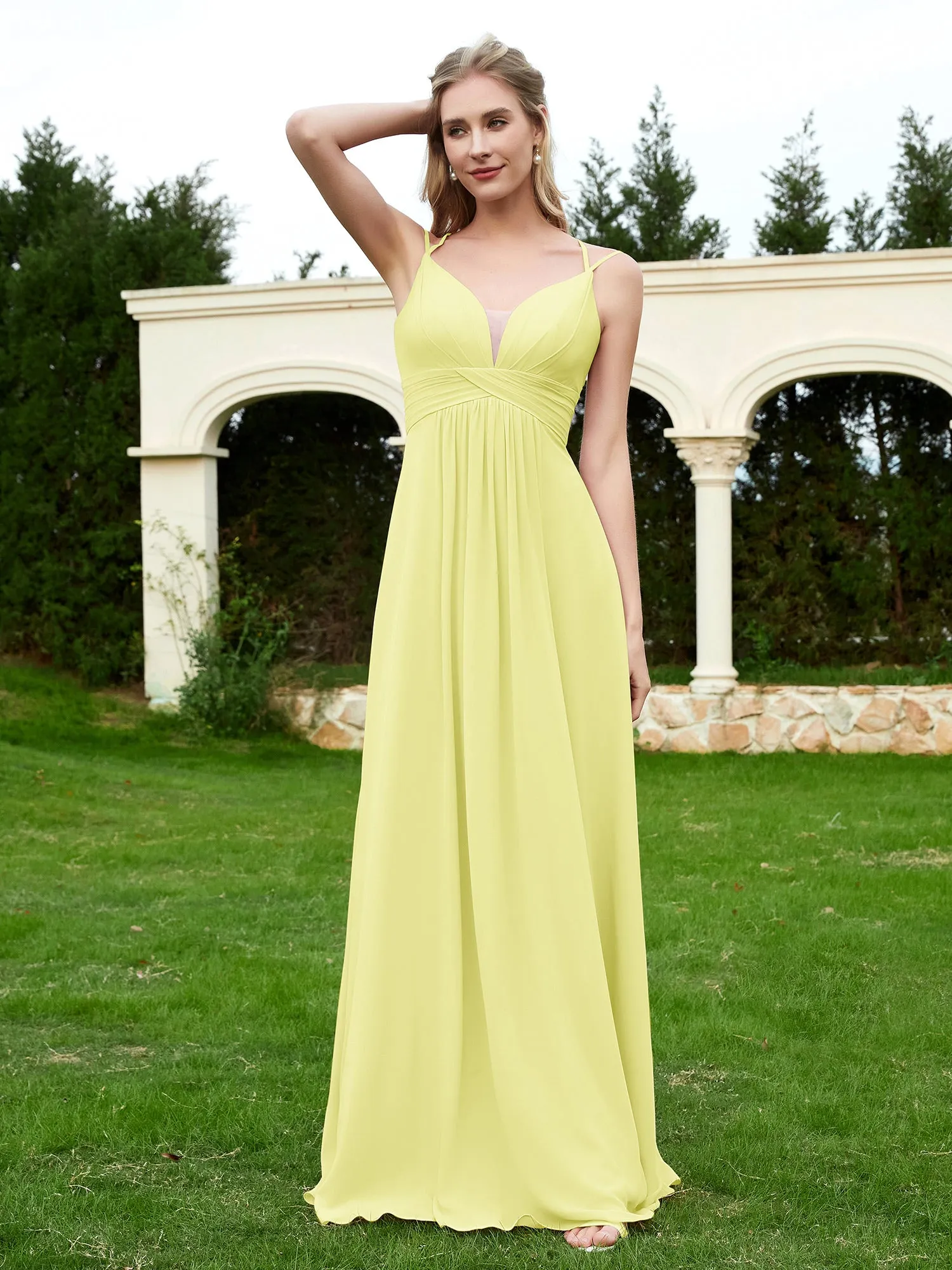 Floor Length V Neck Chiffon Bridesmaid Gown Daffodil Plus Size