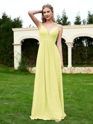 Floor Length V Neck Chiffon Bridesmaid Gown Daffodil