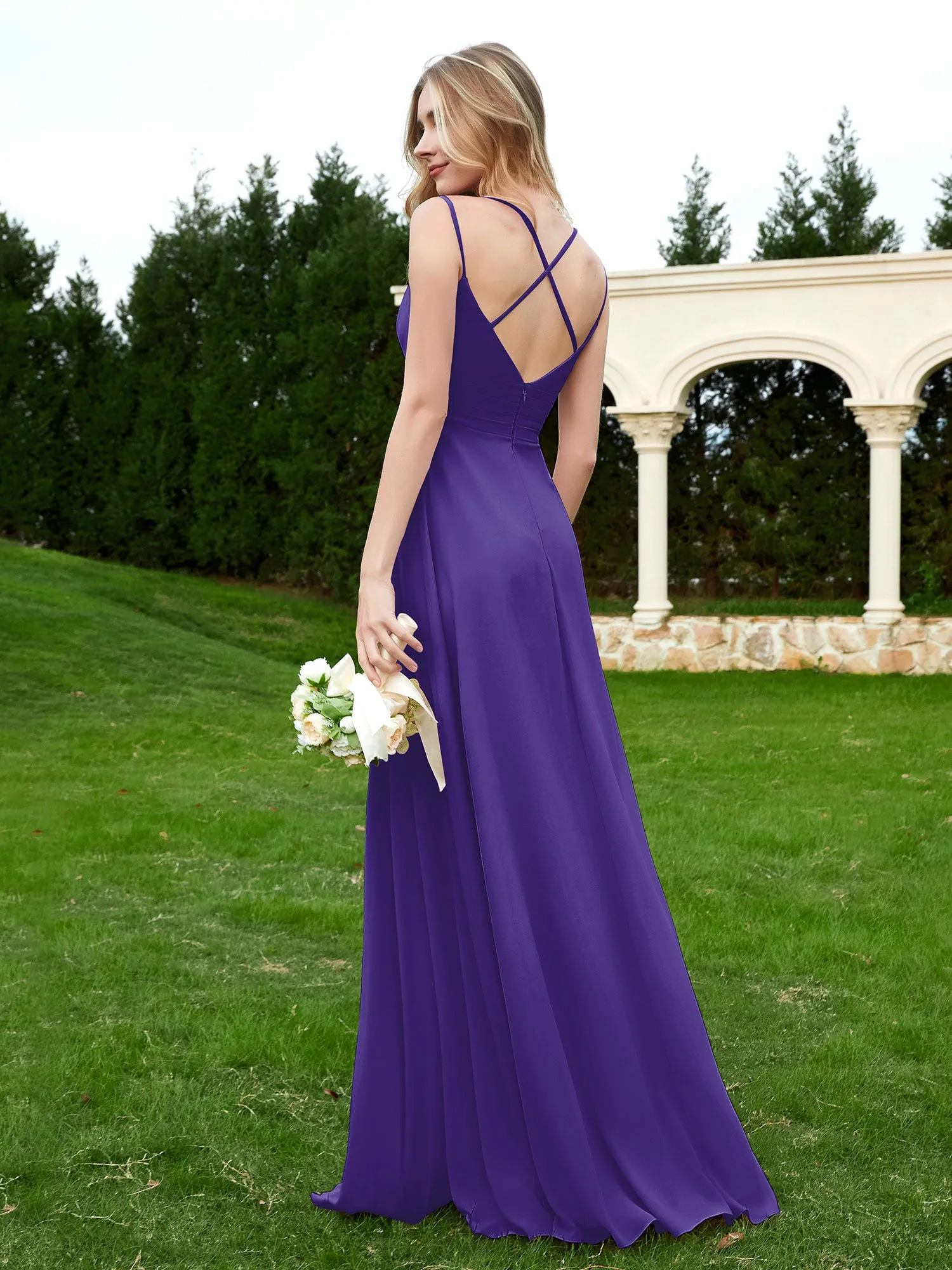 Floor Length V Neck Chiffon Bridesmaid Gown Regency Plus Size