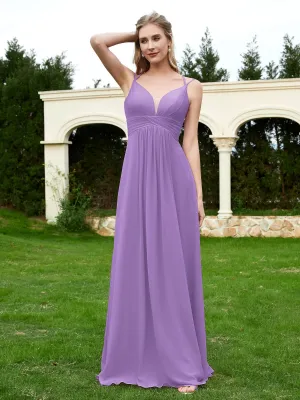 Floor Length V Neck Chiffon Bridesmaid Gown Tahiti