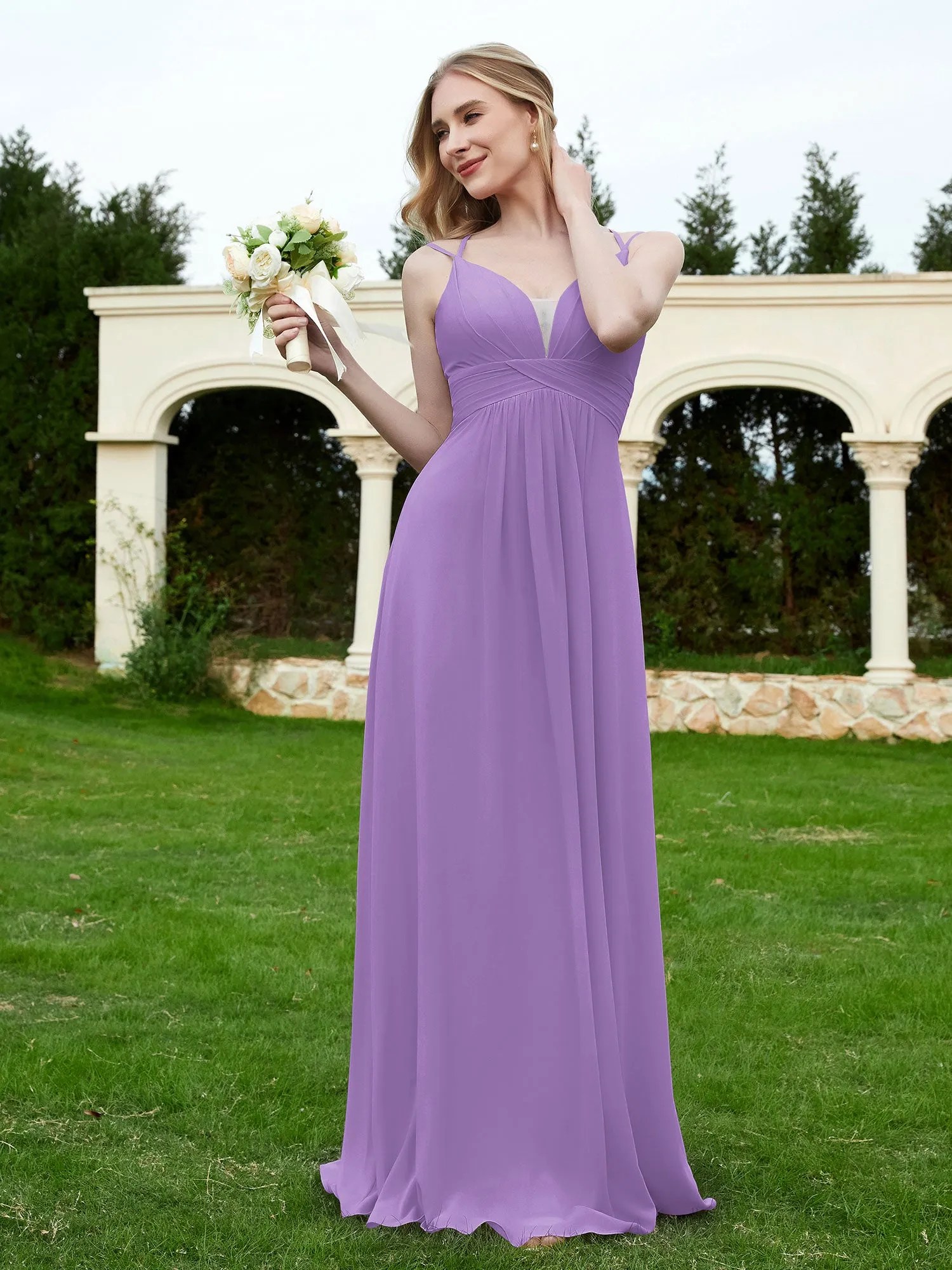 Floor Length V Neck Chiffon Bridesmaid Gown Tahiti