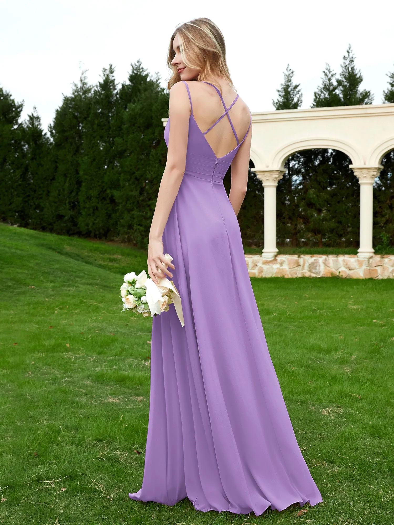 Floor Length V Neck Chiffon Bridesmaid Gown Tahiti