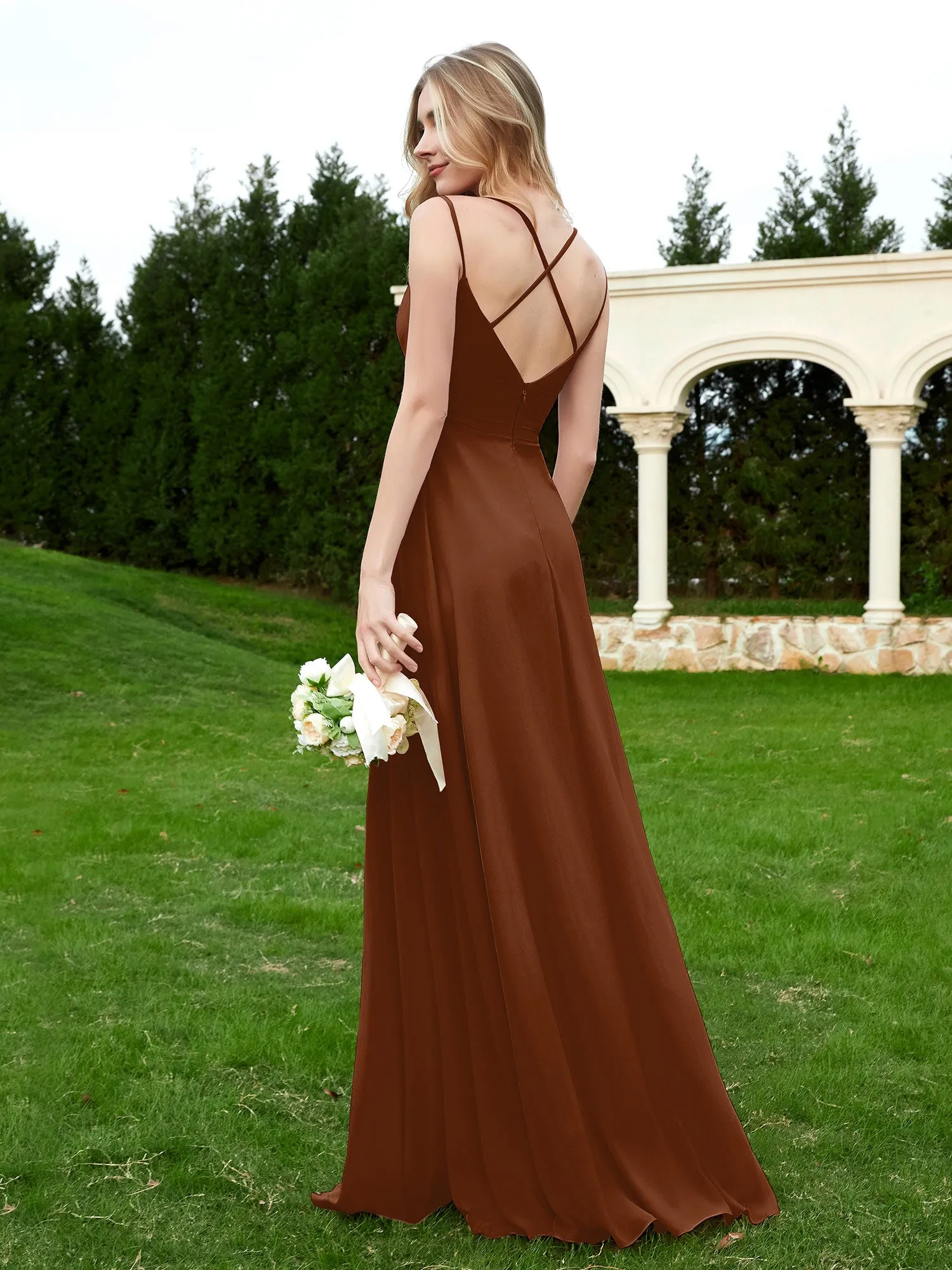 Floor Length V Neck Chiffon Bridesmaid Gown Terracotta Plus Size