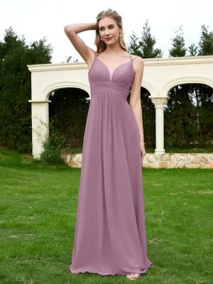 Floor Length V Neck Chiffon Bridesmaid Gown Wisteria