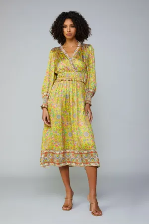 Floral Border Print Surplice Midi Dress