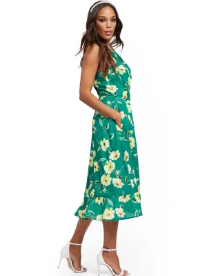 Floral Halter Wrap Midi Dress