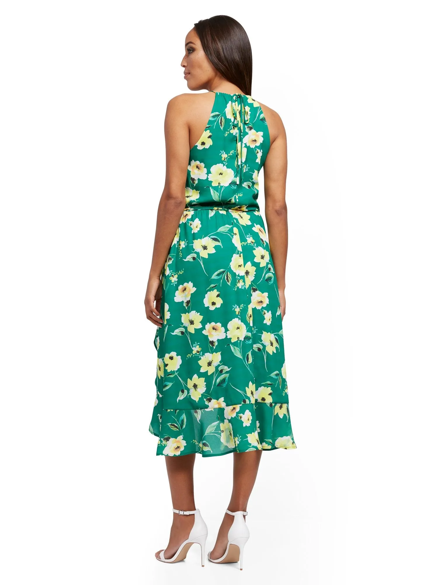 Floral Halter Wrap Midi Dress