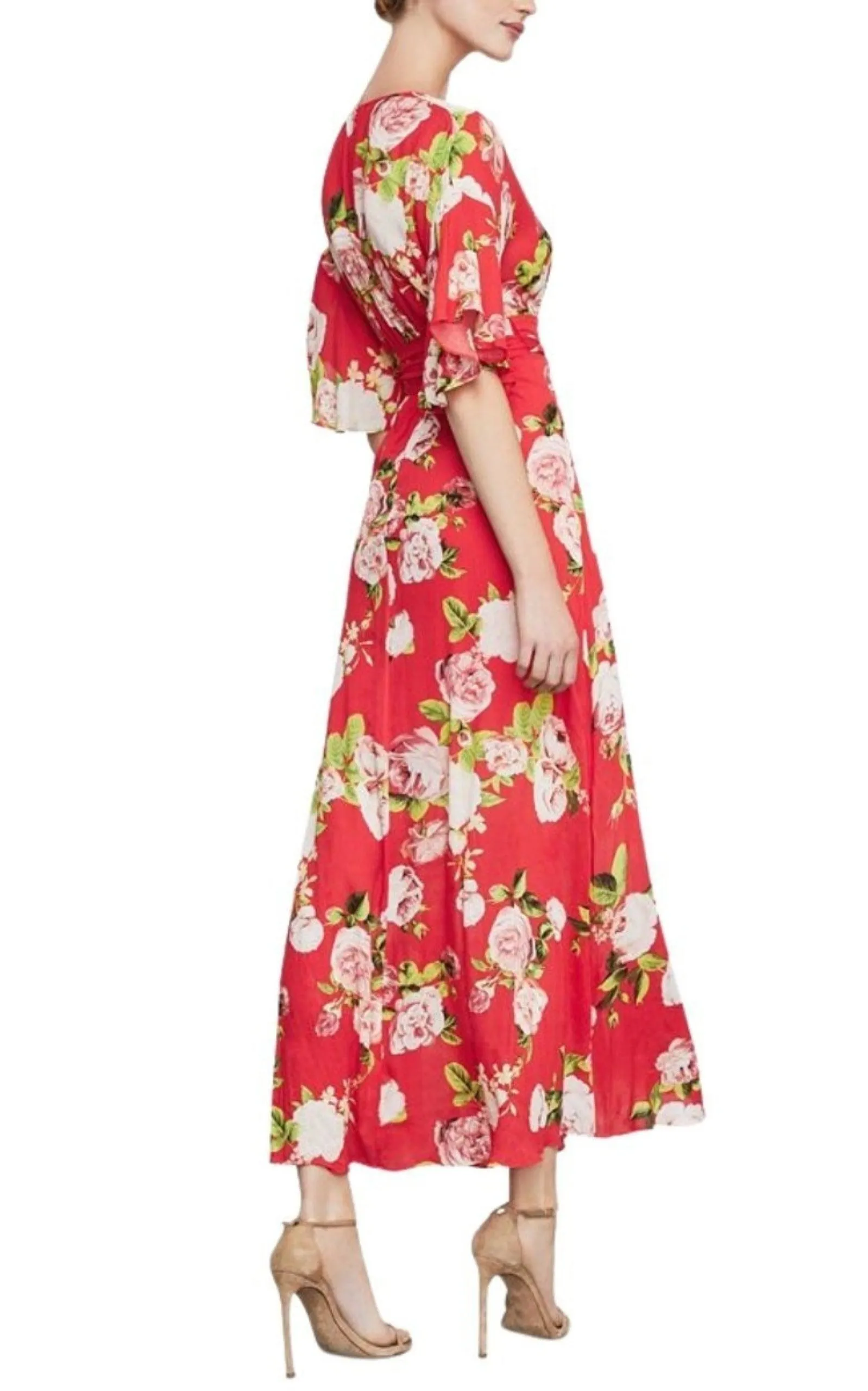 Floral-Print Faux-Wrap Maxi Dress