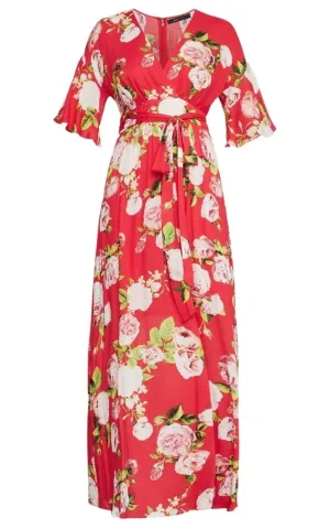 Floral-Print Faux-Wrap Maxi Dress