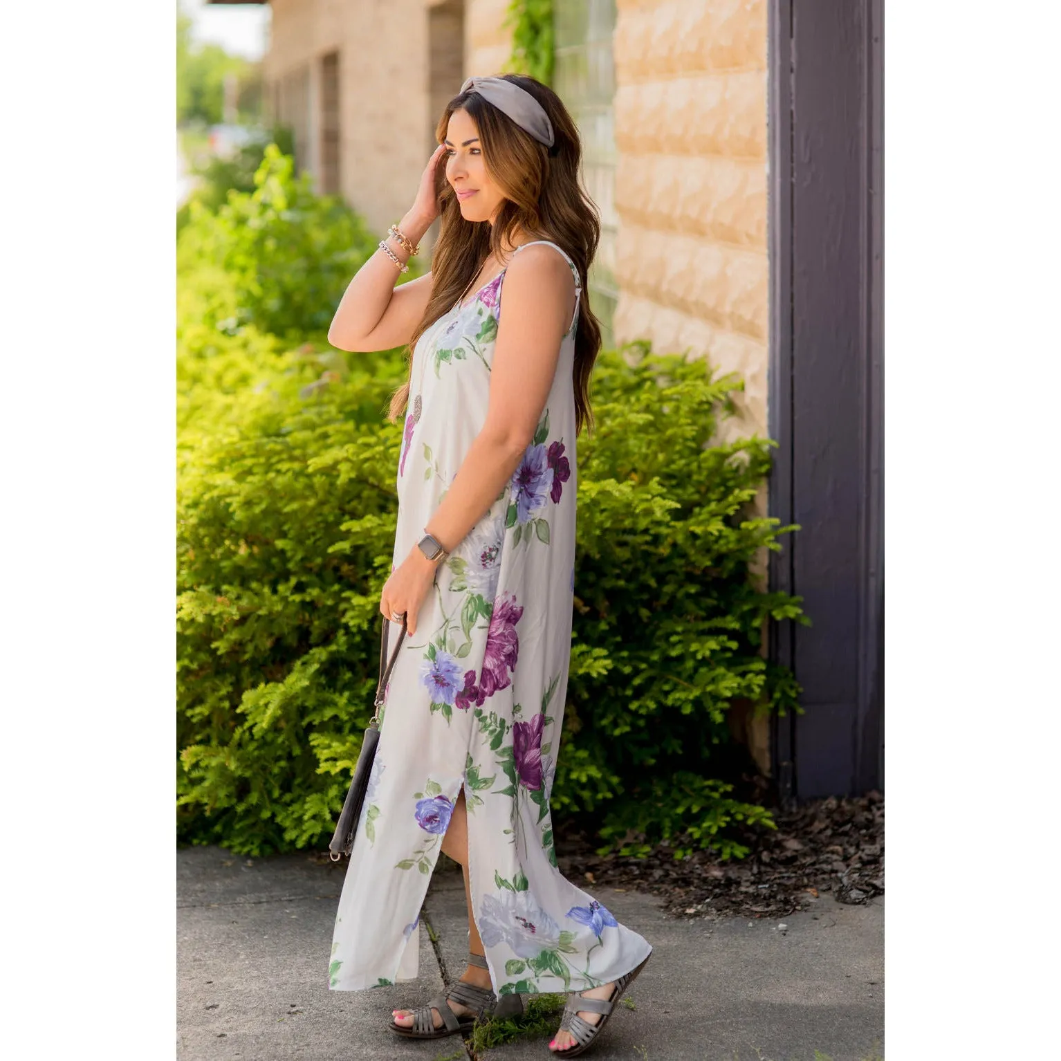 Floral Side Slit Tank Maxi