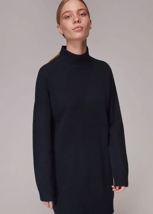 Funnel Neck Knit Dress - Navy