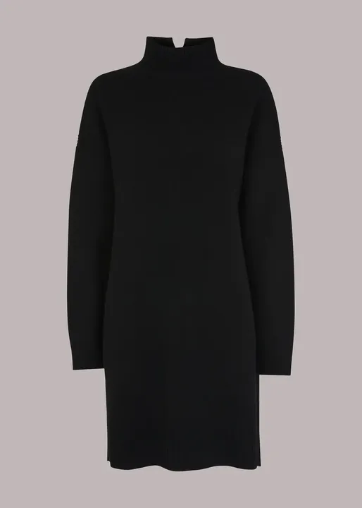 Funnel Neck Knit Dress - Navy