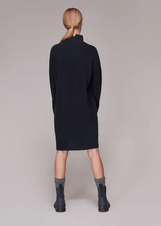 Funnel Neck Knit Dress - Navy