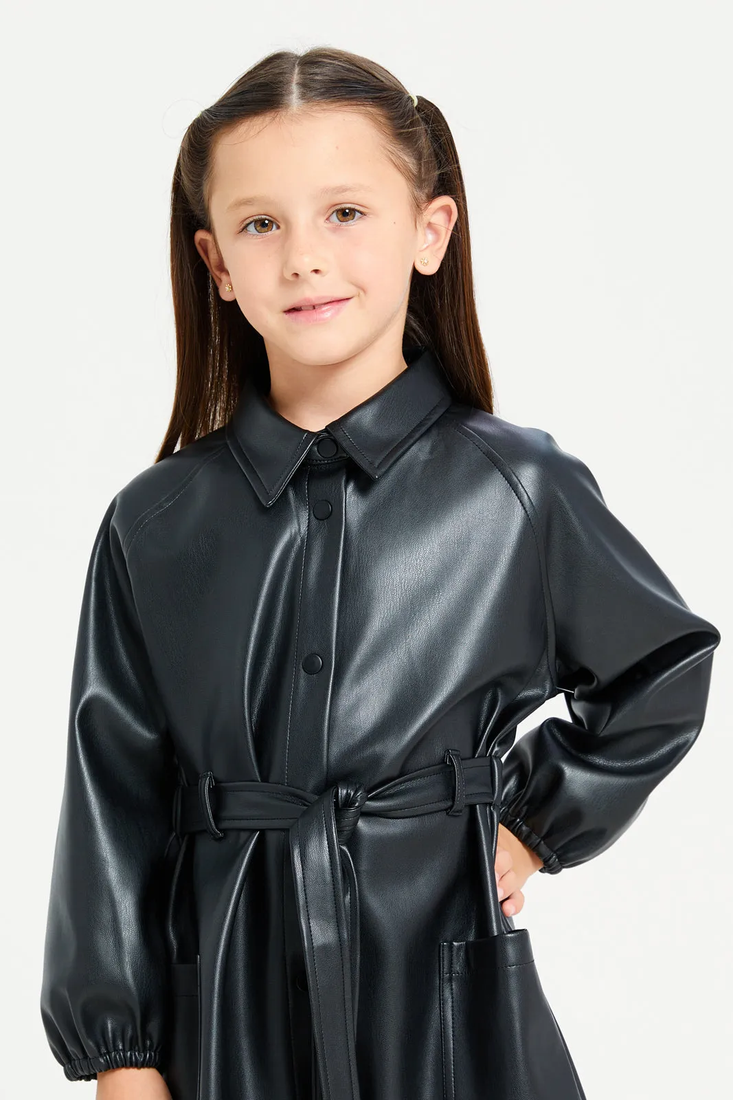 Girls Black Belted Dress