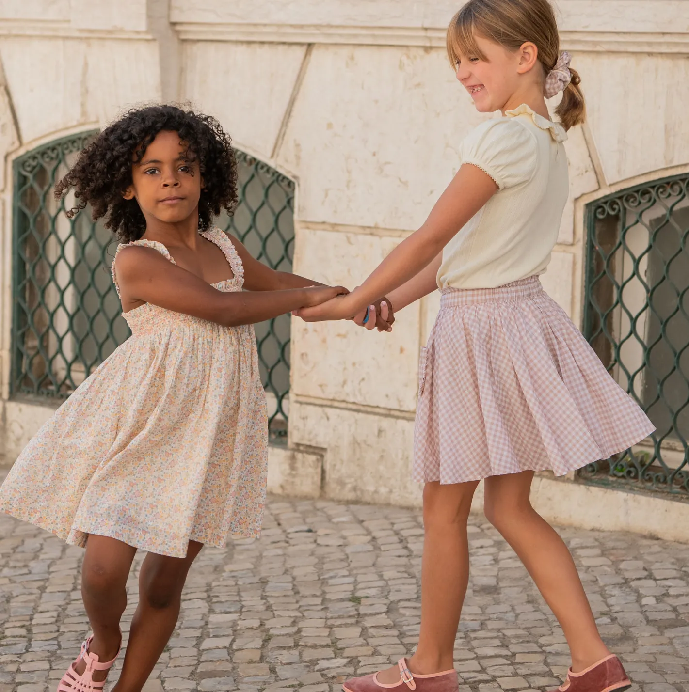 girls marigold floral ruffle strap smocked dress