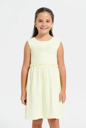 Girls Yellow Embellished With Rhinestone Dress