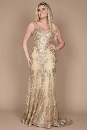 Gold Dylan & Davids Fitted Corset Long Formal Dress