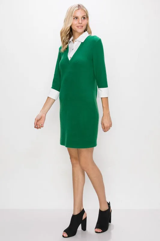 Green Cozy Rib 2 Fer Dress