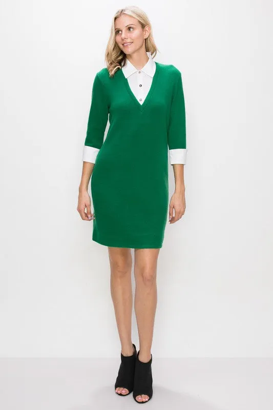 Green Cozy Rib 2 Fer Dress