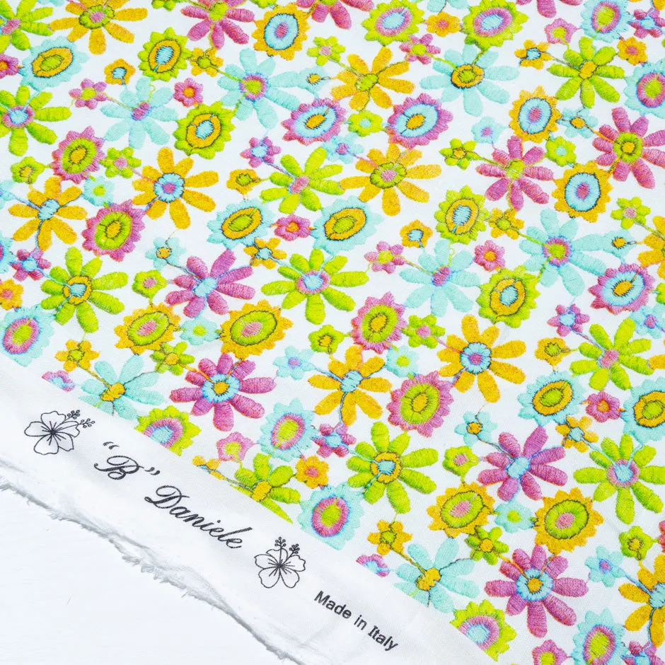 Green, Yellow, Pink Floral Printed Handkerchief Linen