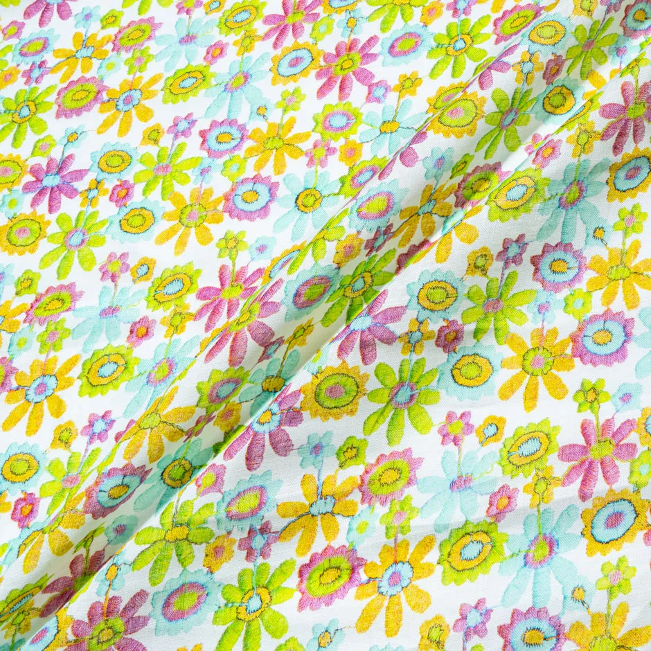 Green, Yellow, Pink Floral Printed Handkerchief Linen