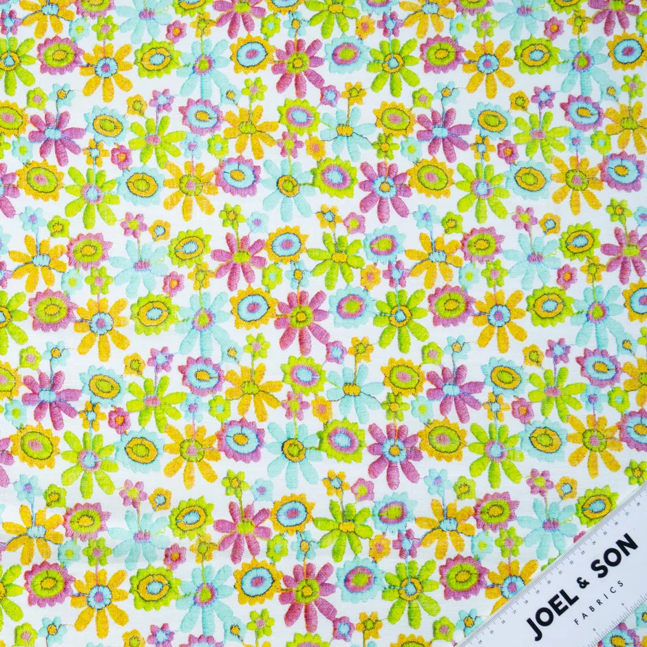 Green, Yellow, Pink Floral Printed Handkerchief Linen