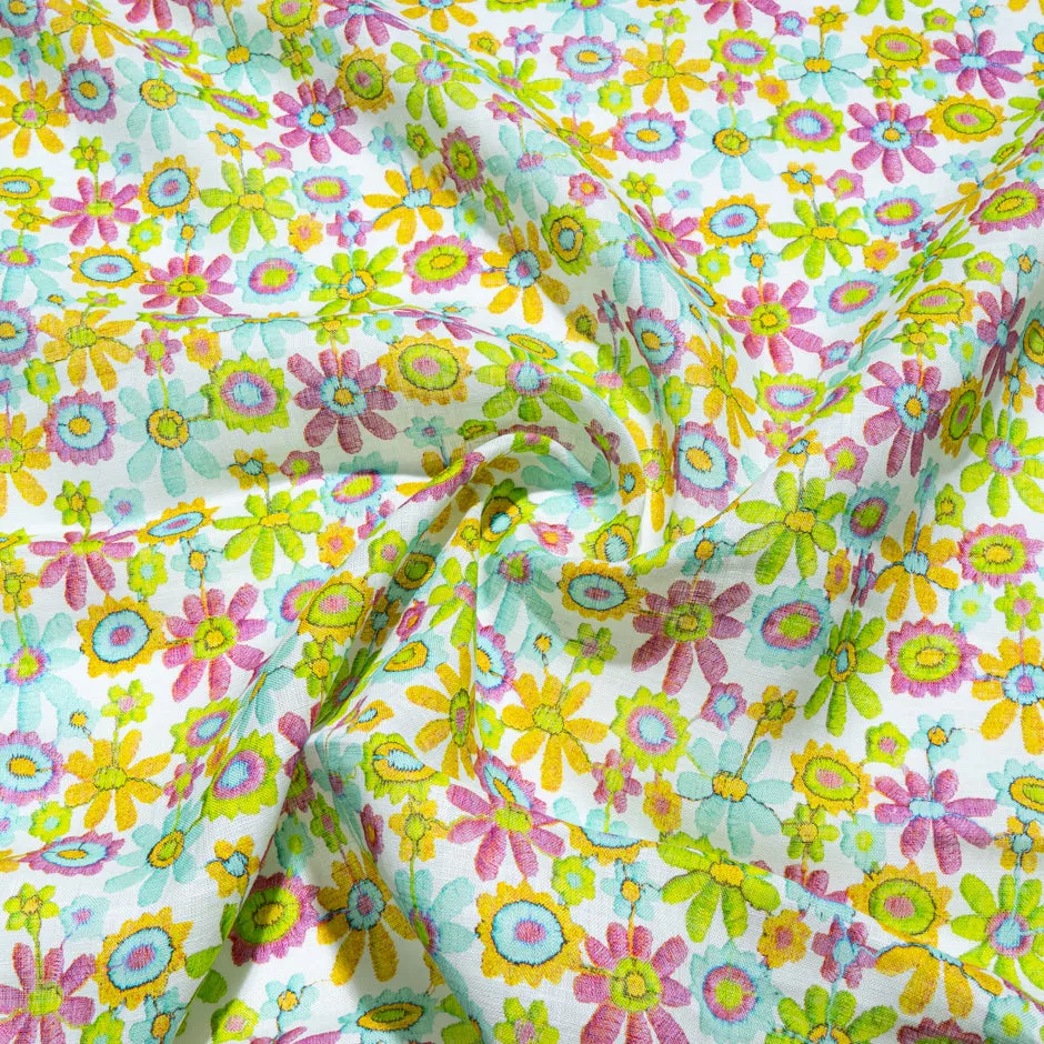 Green, Yellow, Pink Floral Printed Handkerchief Linen