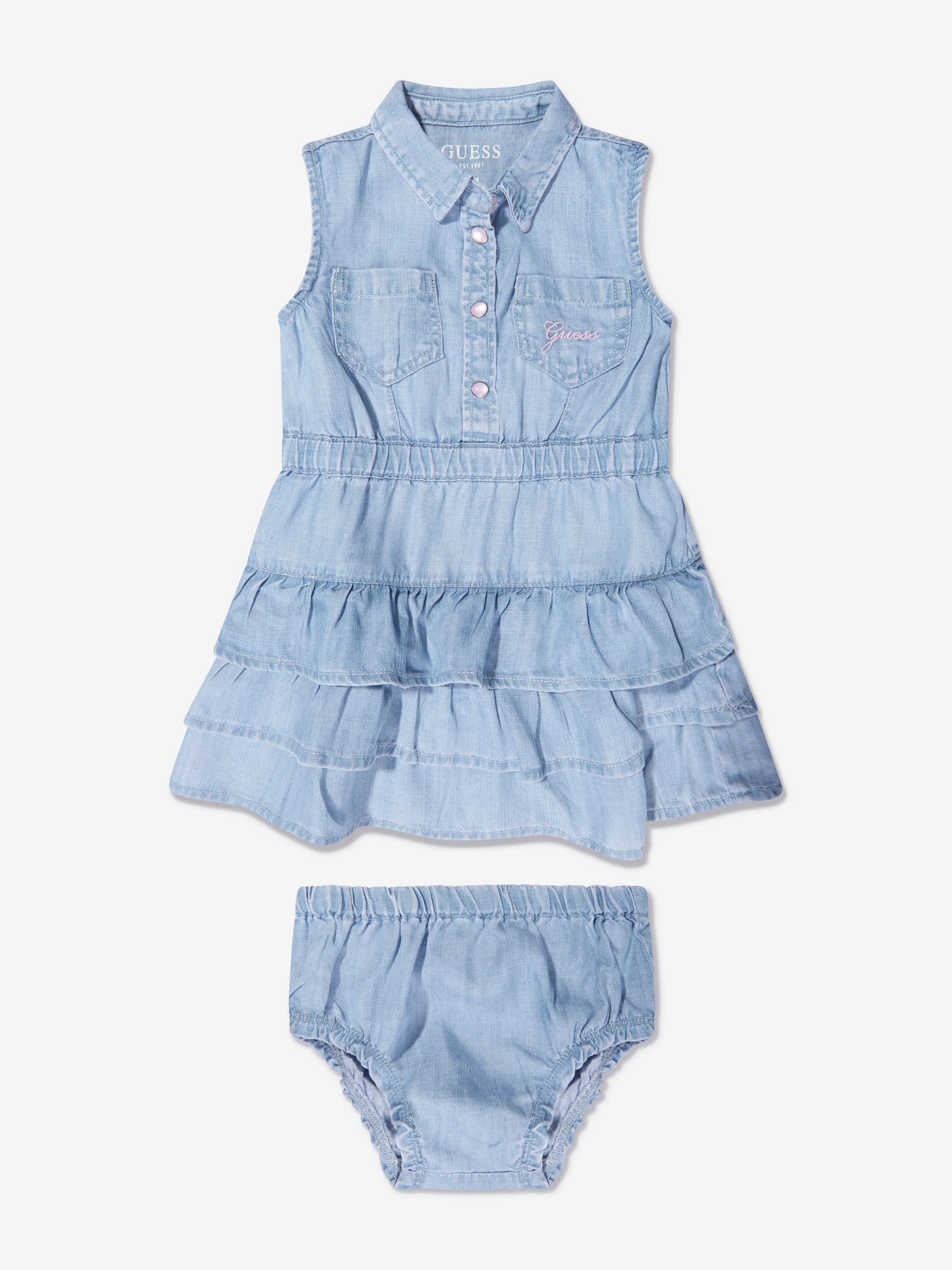 Guess Baby Girls Denim Dress And Knickers Set in Blue