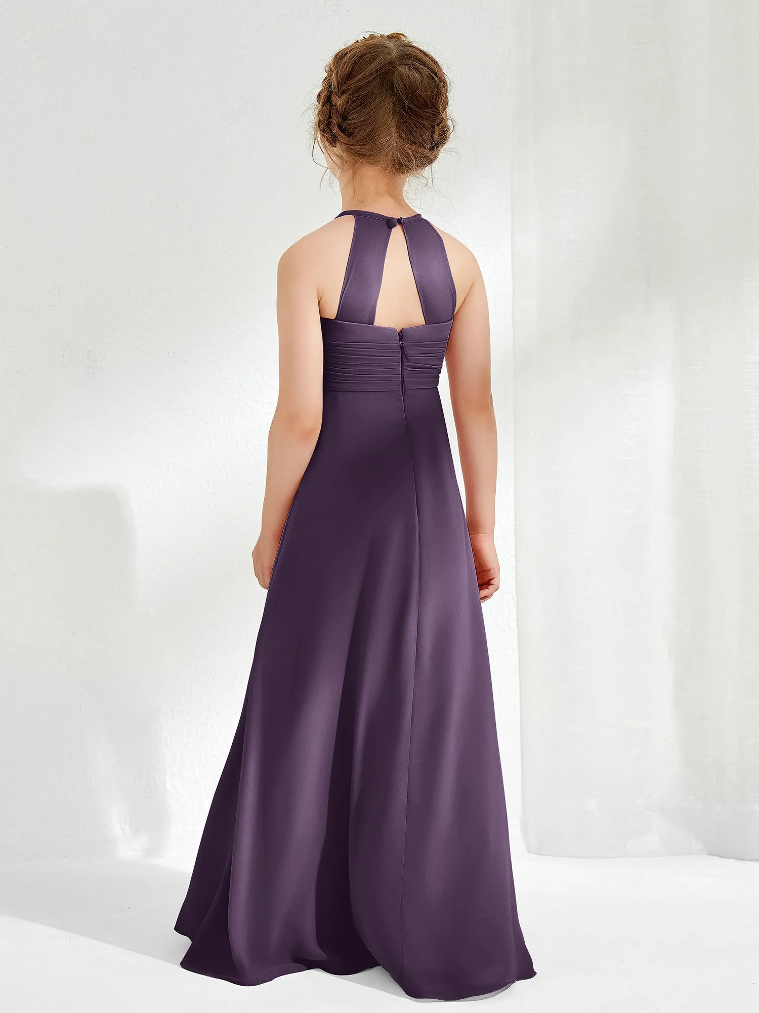 Halter Chiffon Junior Bridesmaid Dresses Plum