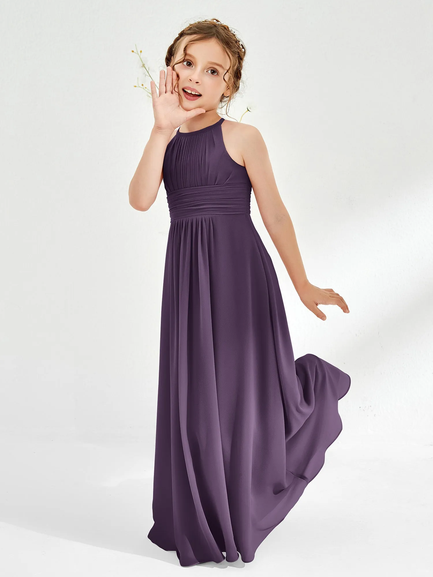 Halter Chiffon Junior Bridesmaid Dresses Plum