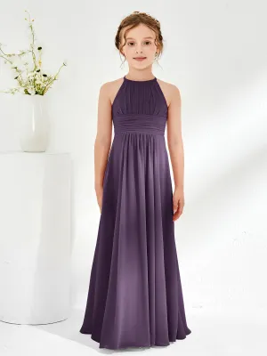 Halter Chiffon Junior Bridesmaid Dresses Plum