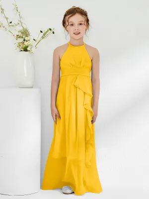 Halter Neckline Junior Bridesmaid Dresses with Sash Marigold