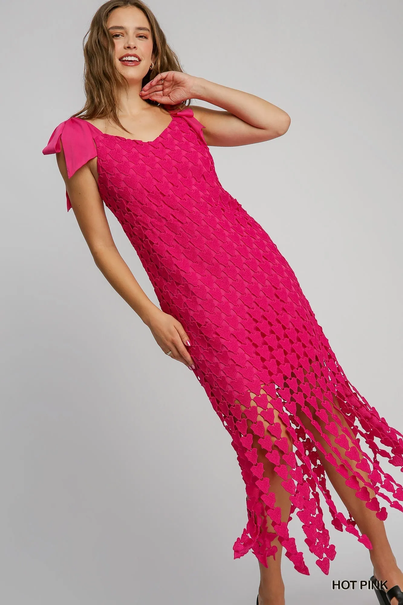 Heart Lace Maxi Dress - Hot Pink