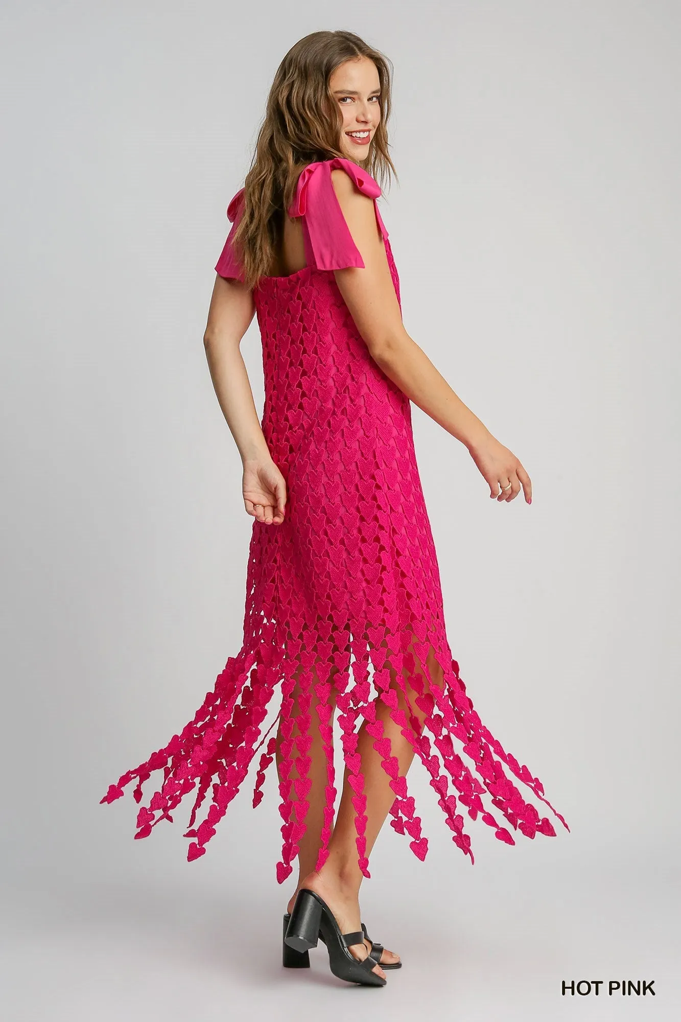 Heart Lace Maxi Dress - Hot Pink