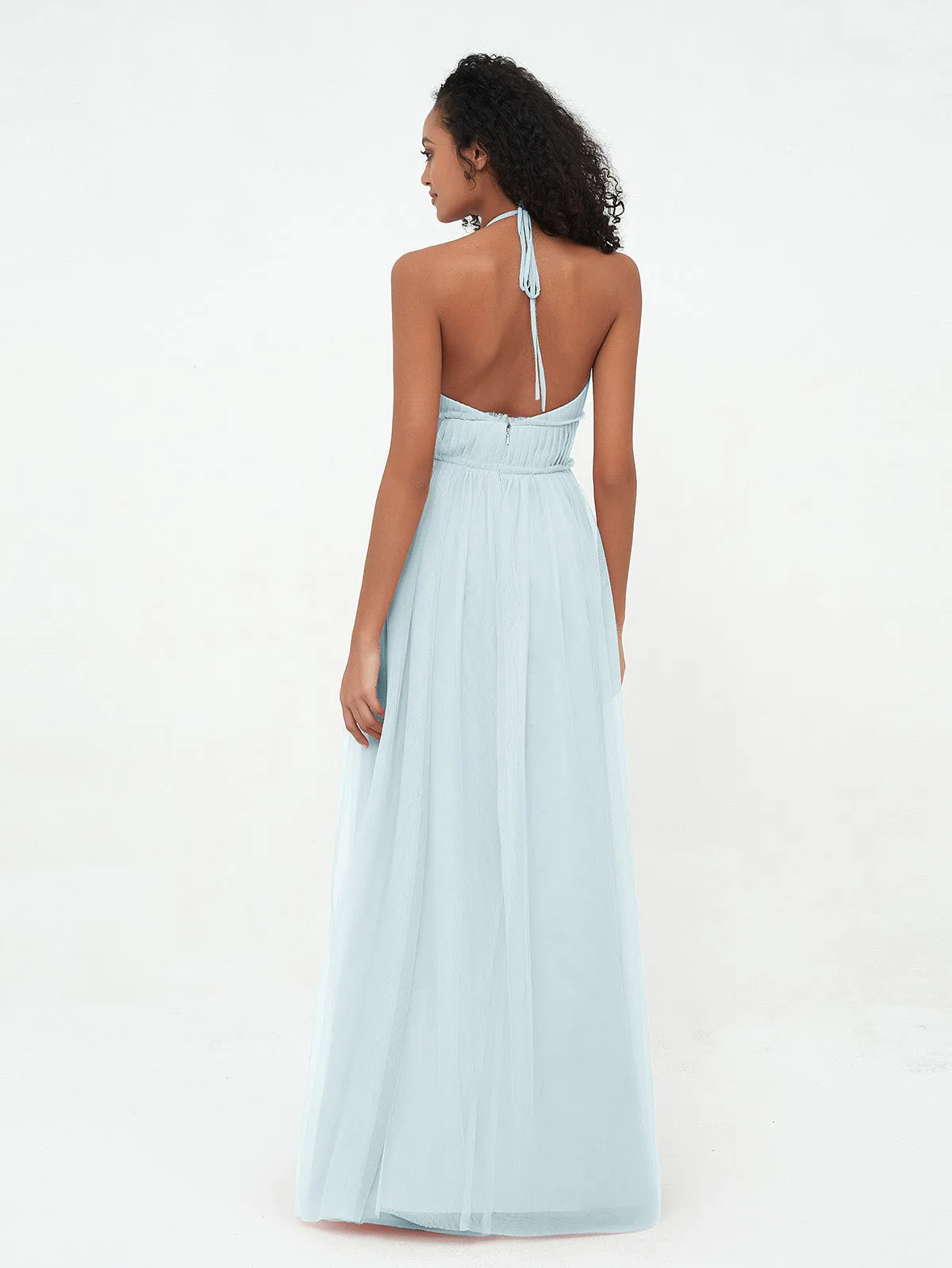 Illusion Halter Tulle Maxi Boho Dresses-Mist