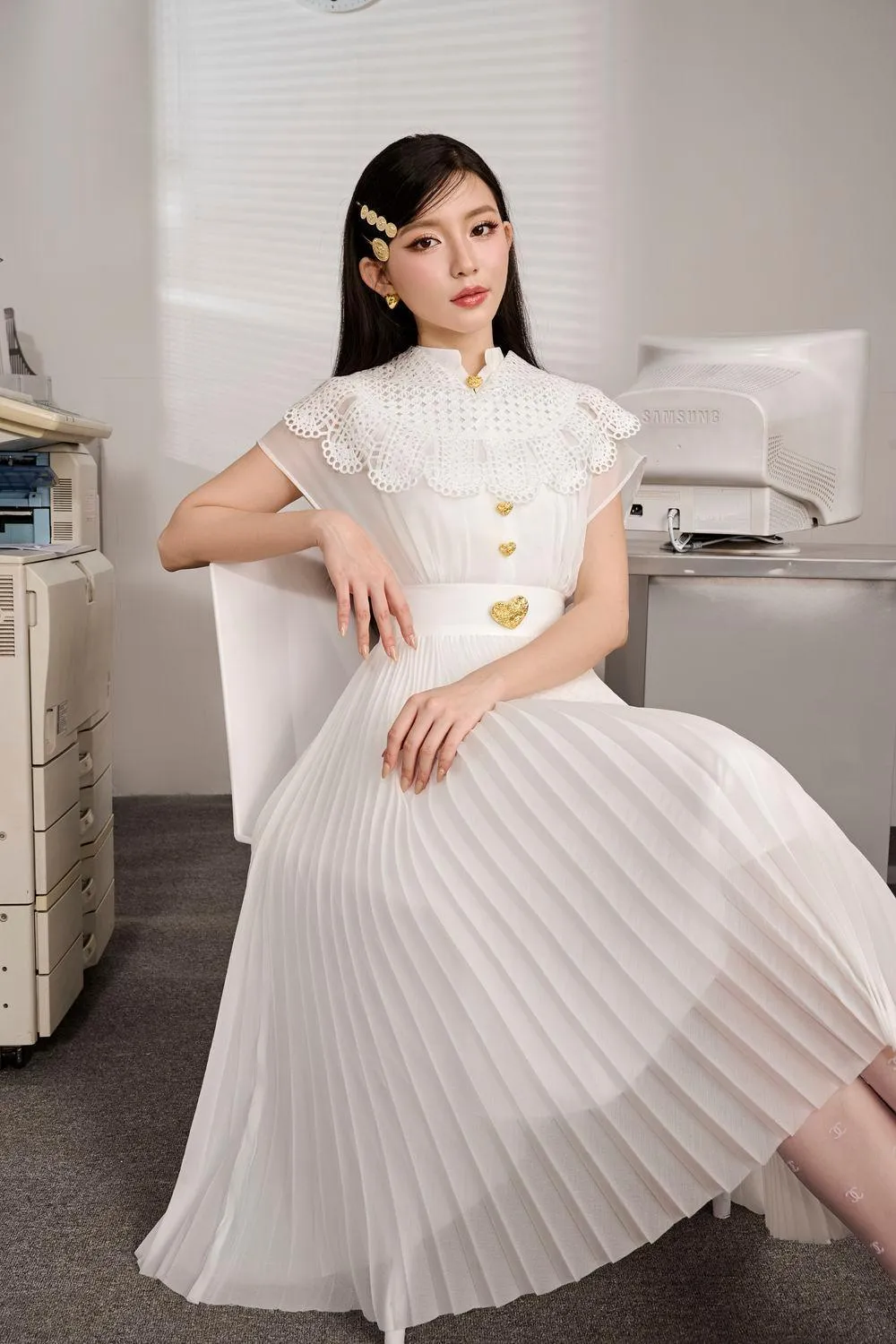 Jackie A-line Pleated Organza Midi Dress