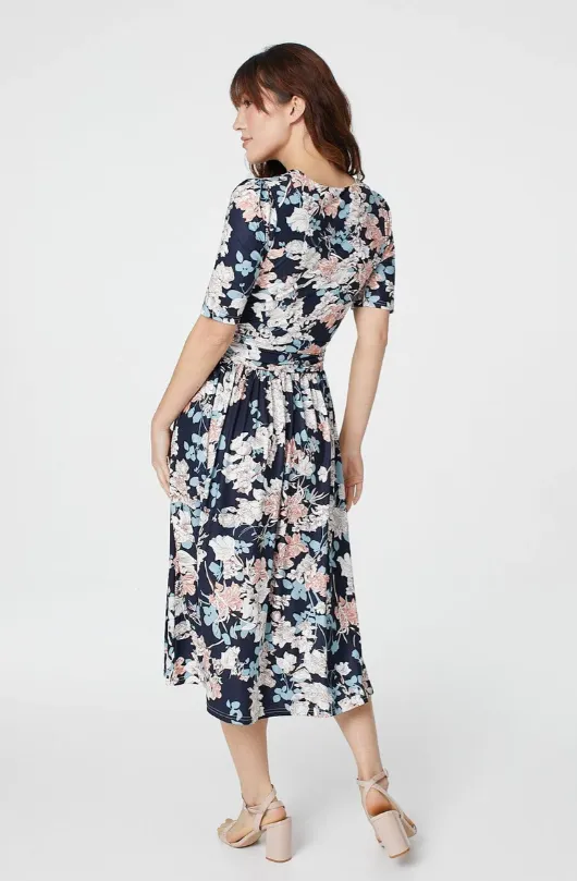 Kathleen Navy Wrap Midi Dress