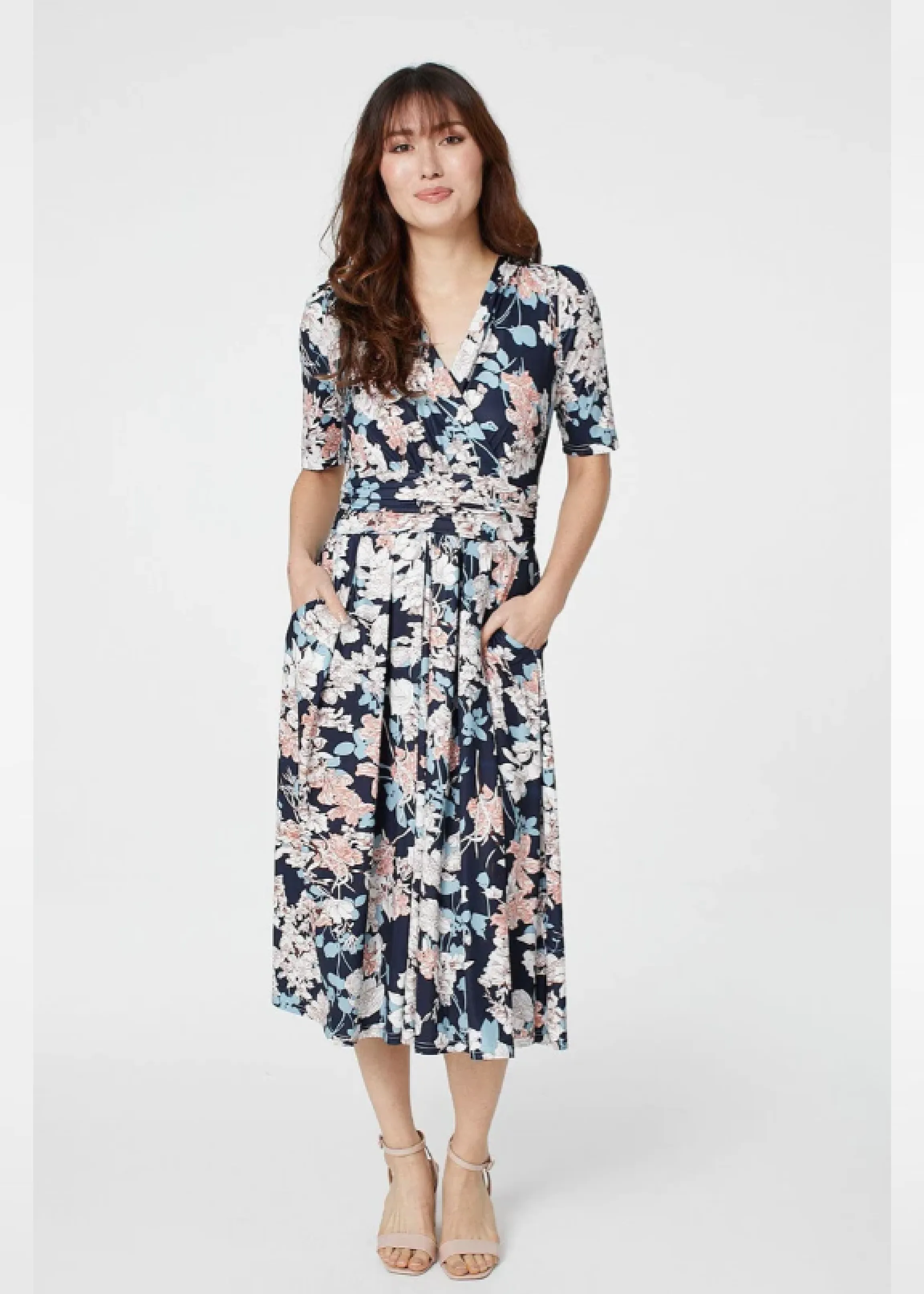 Kathleen Navy Wrap Midi Dress